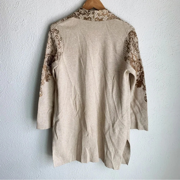 Chico’s Scroll-Lace Cardigan Jacket Cream Gold Sz 1 Medium - Picture 4 of 8